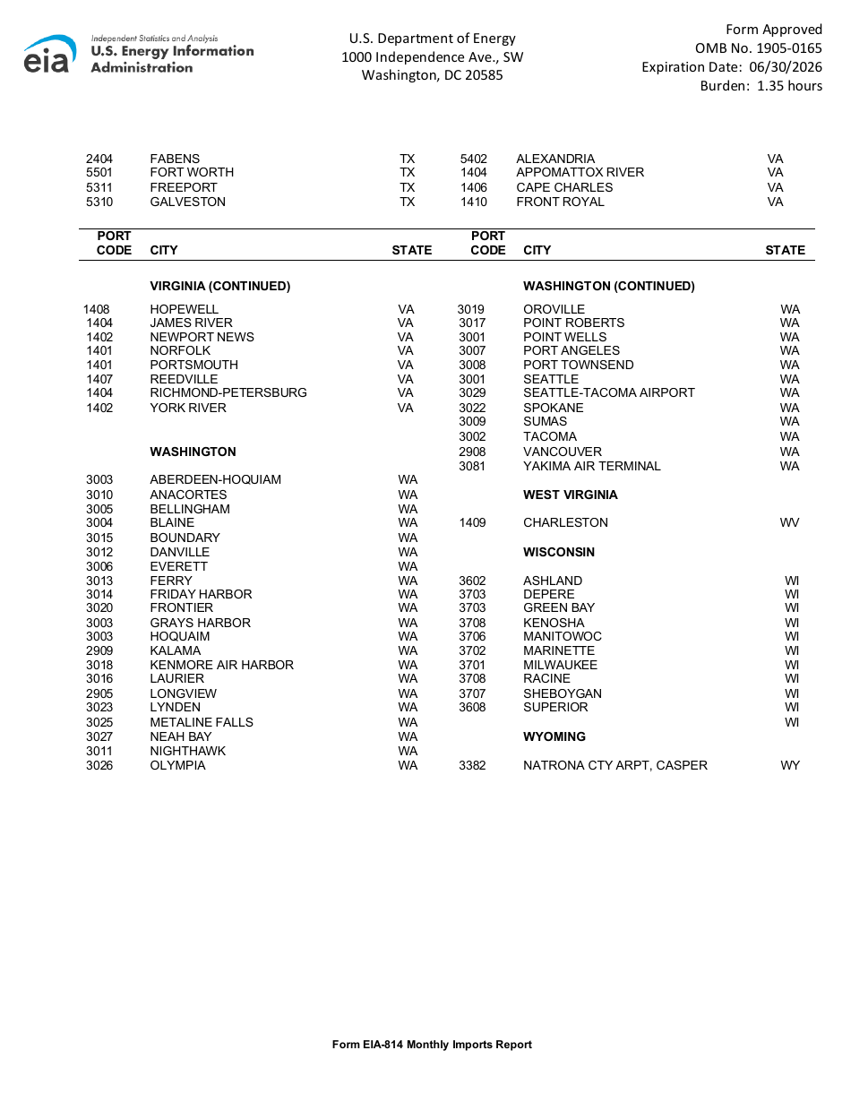 Instructions for Form EIA-814 Monthly Imports Report, Page 14