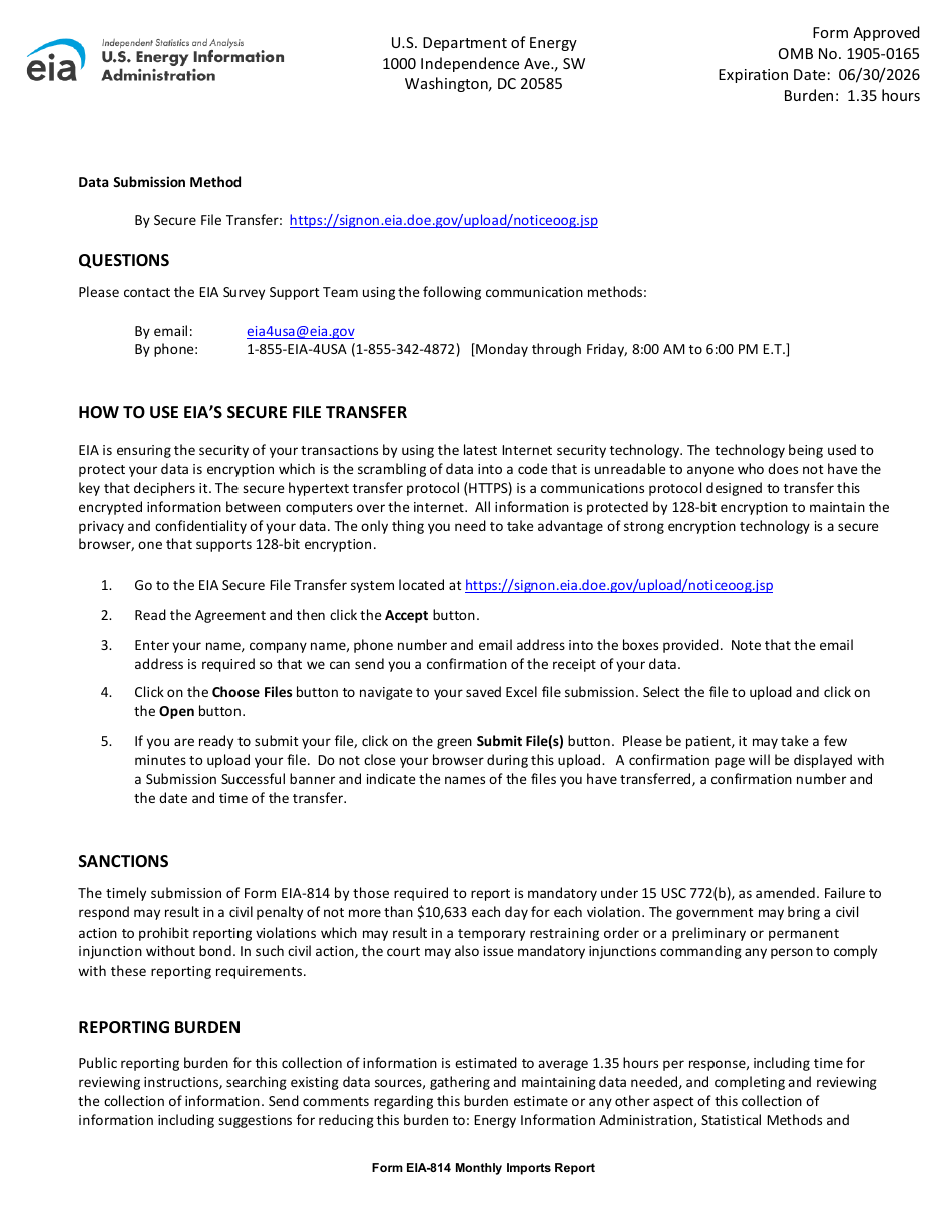 Instructions for Form EIA-814 Monthly Imports Report, Page 2