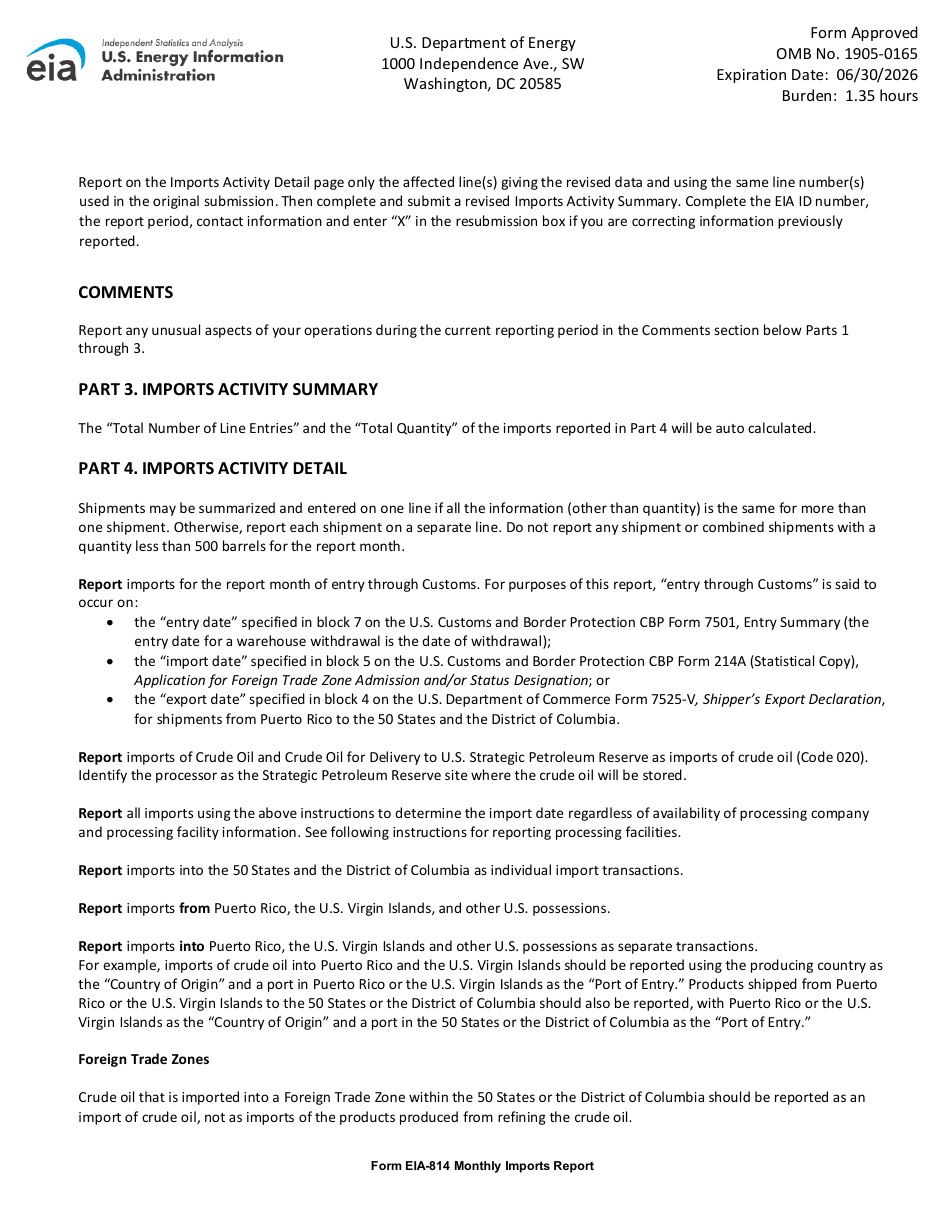 Instructions for Form EIA-814 Monthly Imports Report, Page 4