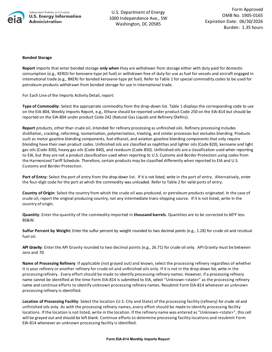 Instructions for Form EIA-814 Monthly Imports Report, Page 5