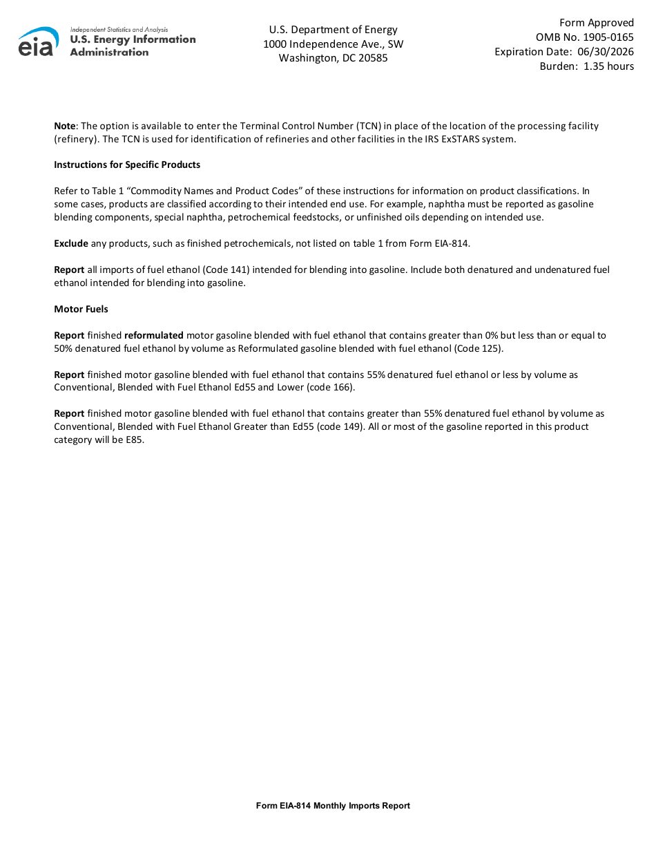 Instructions for Form EIA-814 Monthly Imports Report, Page 6