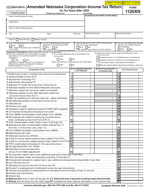 Form 1120XN Amended Nebraska Corporation Income Tax Return - Nebraska