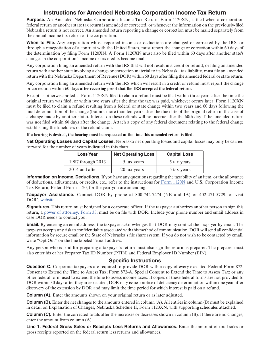 Form 1120XN Amended Nebraska Corporation Income Tax Return - Nebraska, Page 3