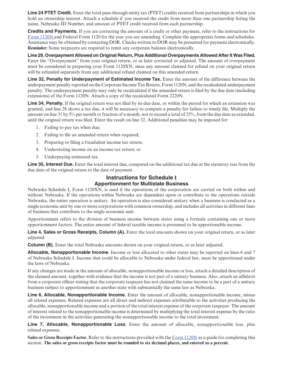 Form 1120XN Amended Nebraska Corporation Income Tax Return - Nebraska, Page 5