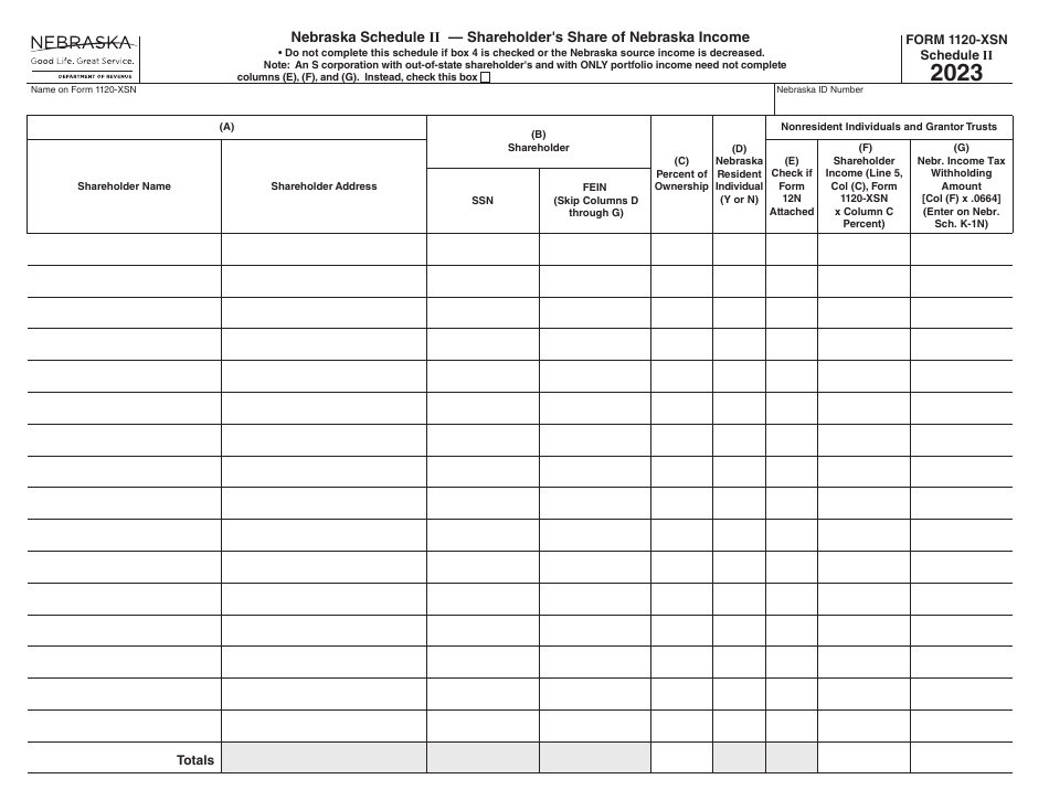 Form 1120-XSN Amended Nebraska S Corporation Income Tax Return - Nebraska, Page 6