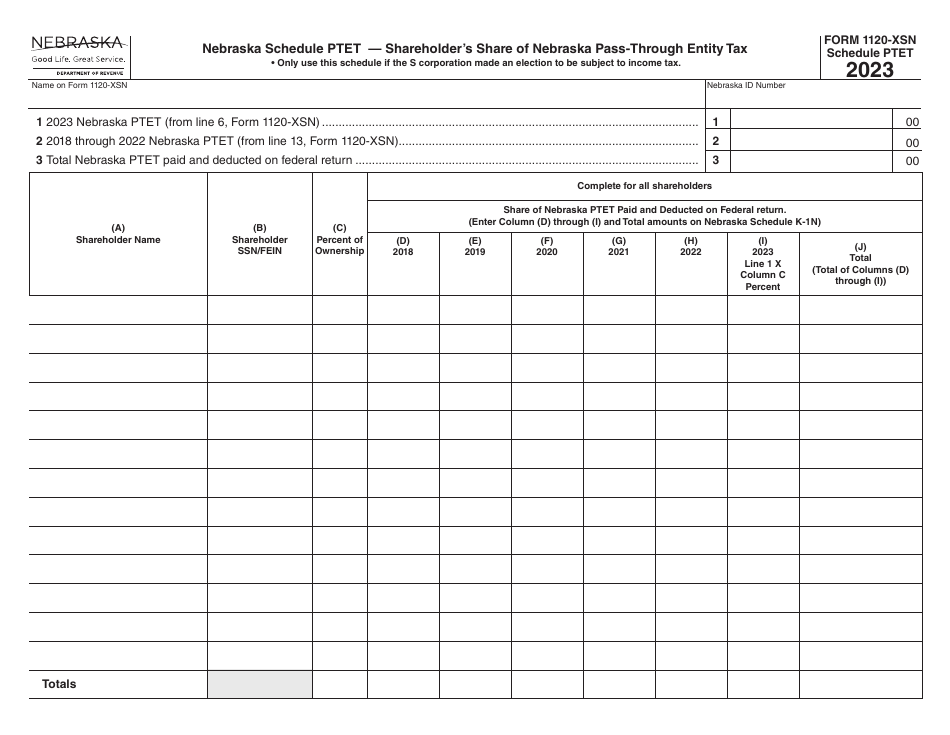 Form 1120-XSN Amended Nebraska S Corporation Income Tax Return - Nebraska, Page 7