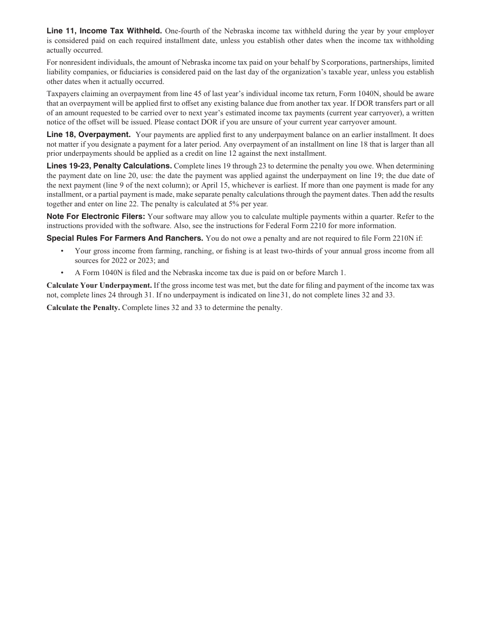 Form 2210N Individual Underpayment of Estimated Tax - Nebraska, Page 3