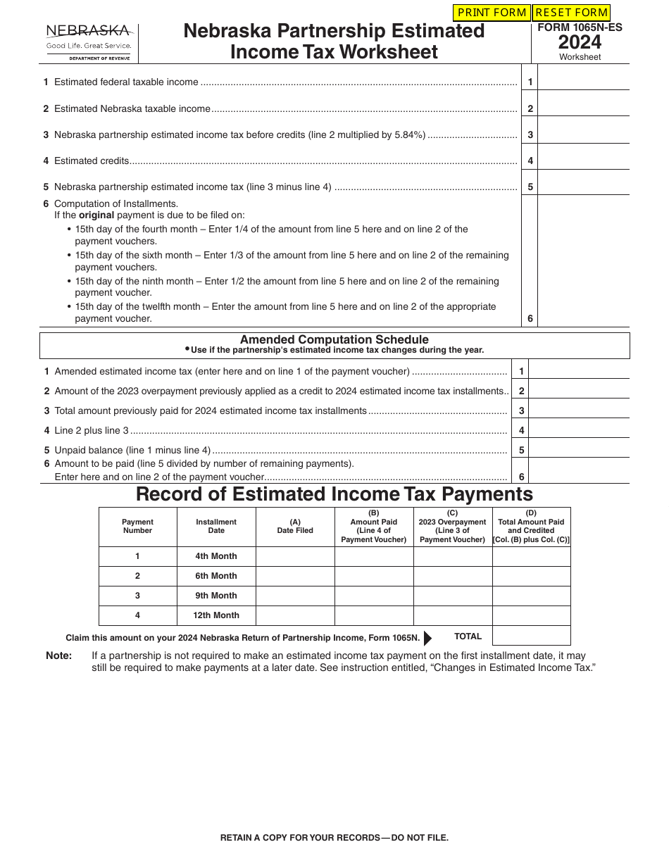 Form 1065N-ES Nebraska Partnership Estimated Income Tax Payment Vouchers - Nebraska, Page 3