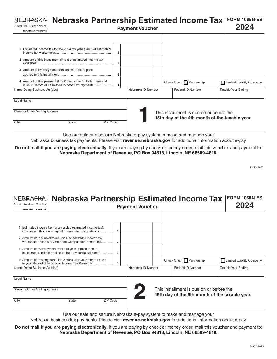 Form 1065N-ES Nebraska Partnership Estimated Income Tax Payment Vouchers - Nebraska, Page 4