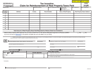 Form 312R Tax Incentive Claim for Reimbursement of Real Property Taxes Paid - Nebraska