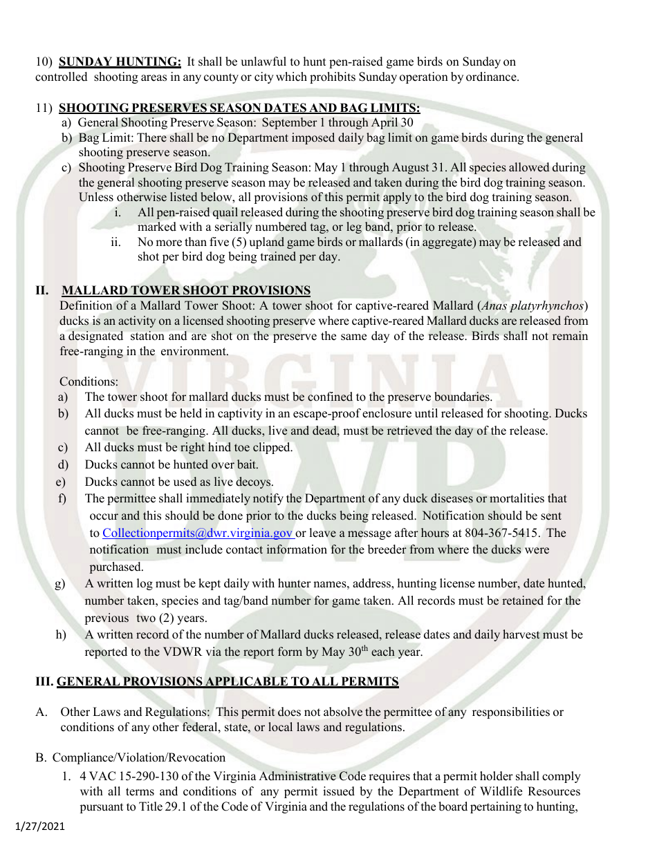 Licensed Shooting Preserve Application - Virginia, Page 5