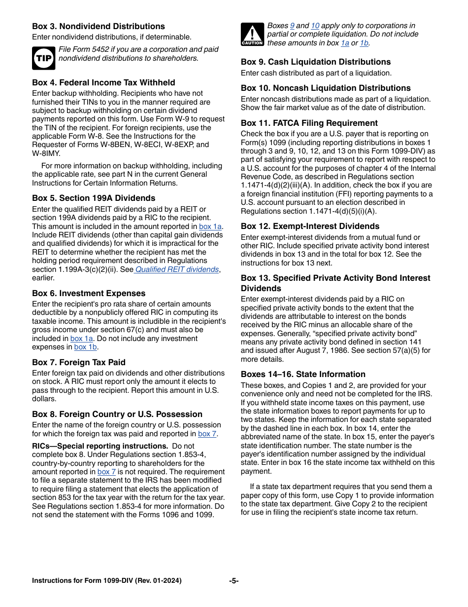 Instructions for IRS Form 1099-DIV Dividends and Distributions, Page 5