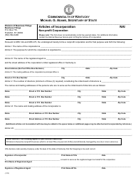 Document preview: Form NAI Articles of Incorporation - Non-profit Corporation - Kentucky
