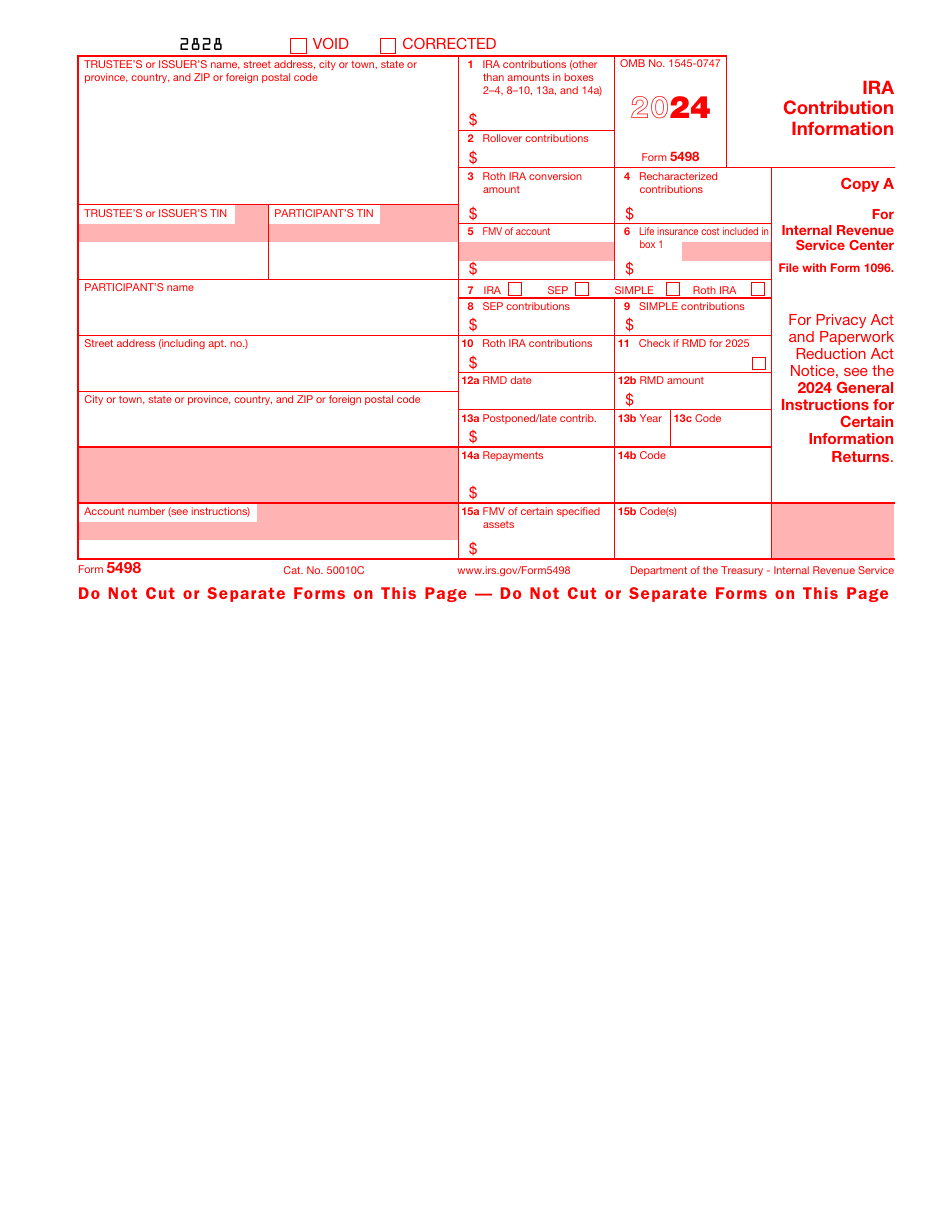 IRS Form 5498 Download Printable PDF or Fill Online Ira Contribution ...