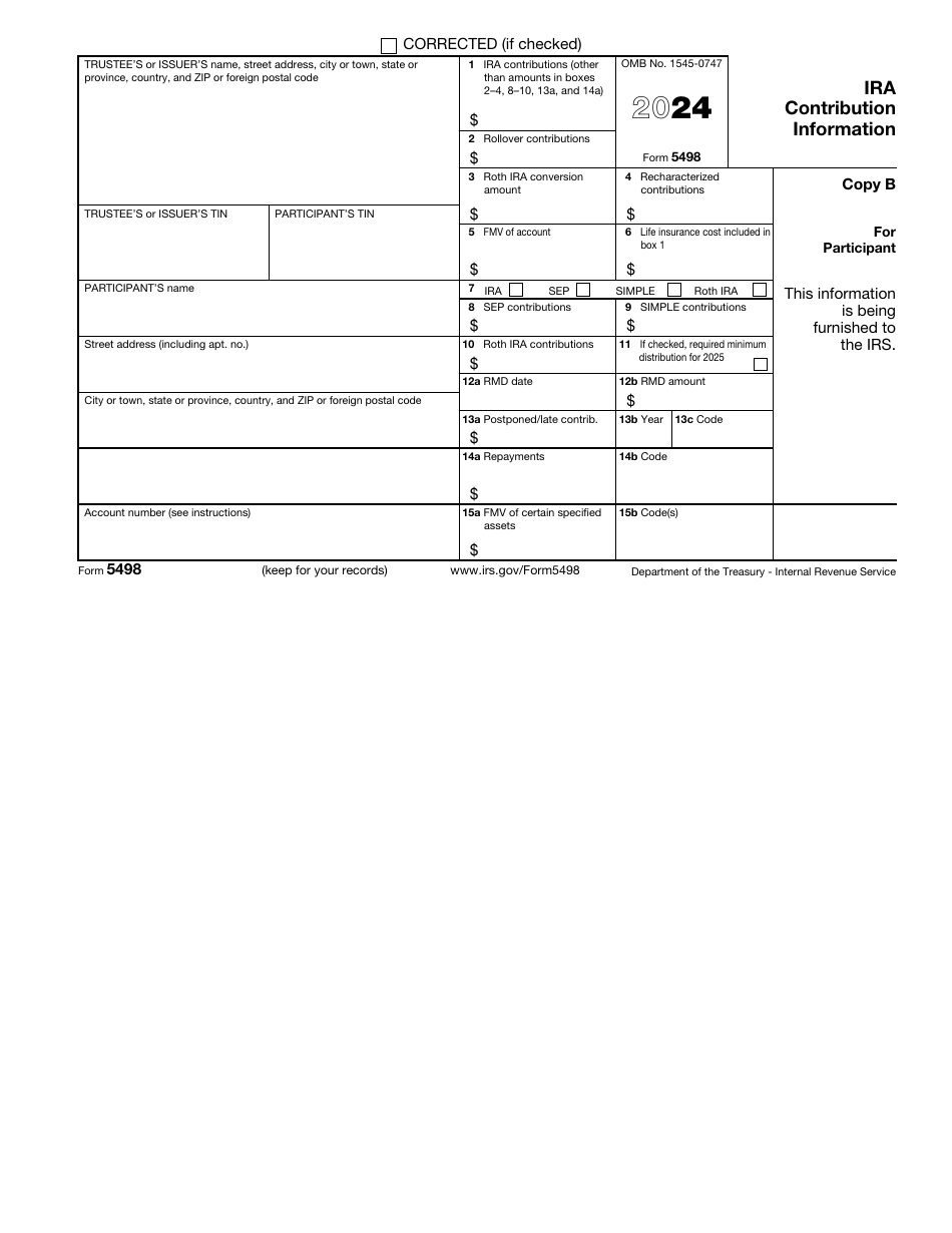 IRS Form 5498 Download Printable PDF or Fill Online Ira Contribution ...