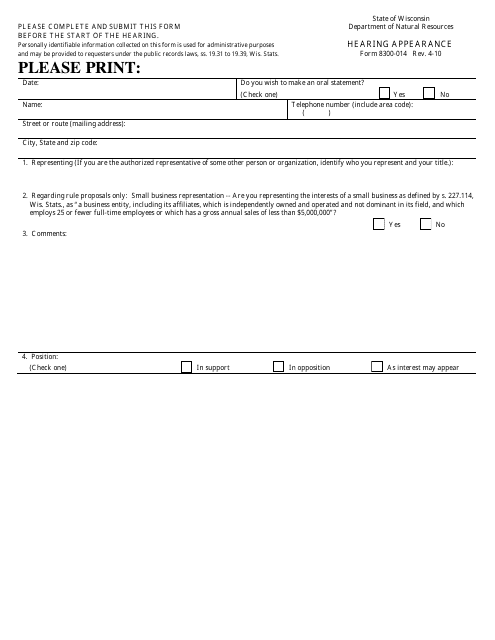 Form 8300-014 Hearing Appearance - Wisconsin