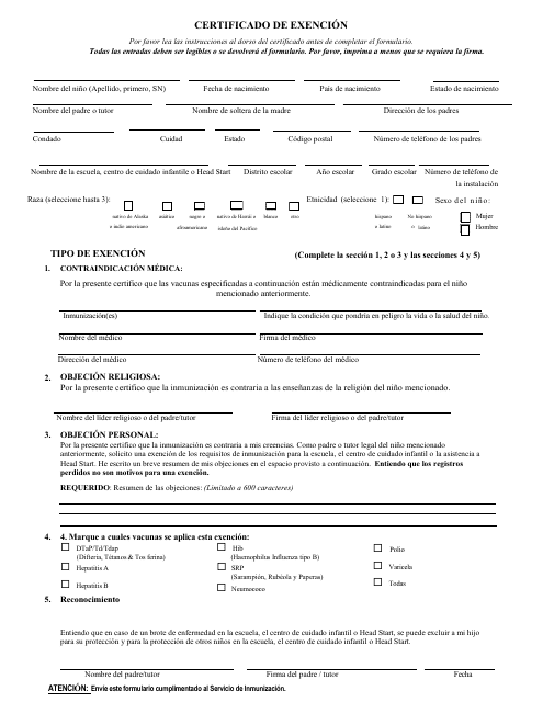 ODH Formulario 216-A Certificado De Exencion - Oklahoma (Spanish)
