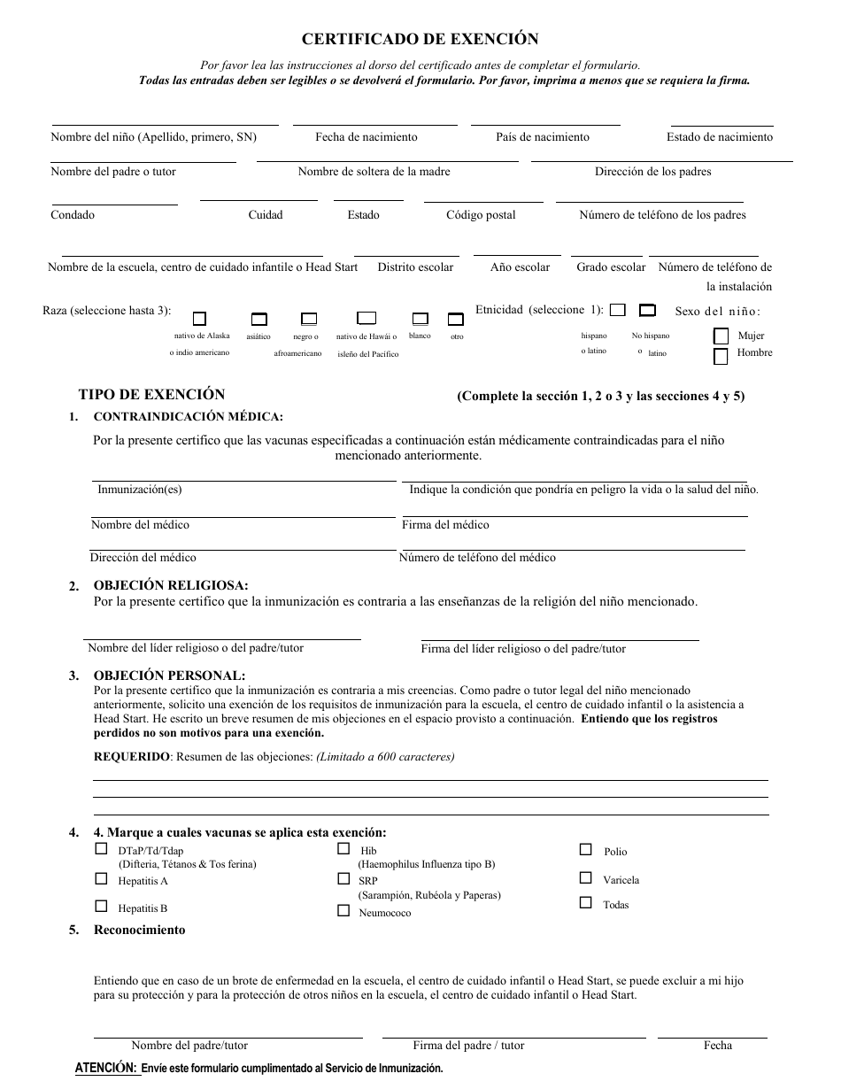 ODH Formulario 216-A Certificado De Exencion - Oklahoma (Spanish), Page 1