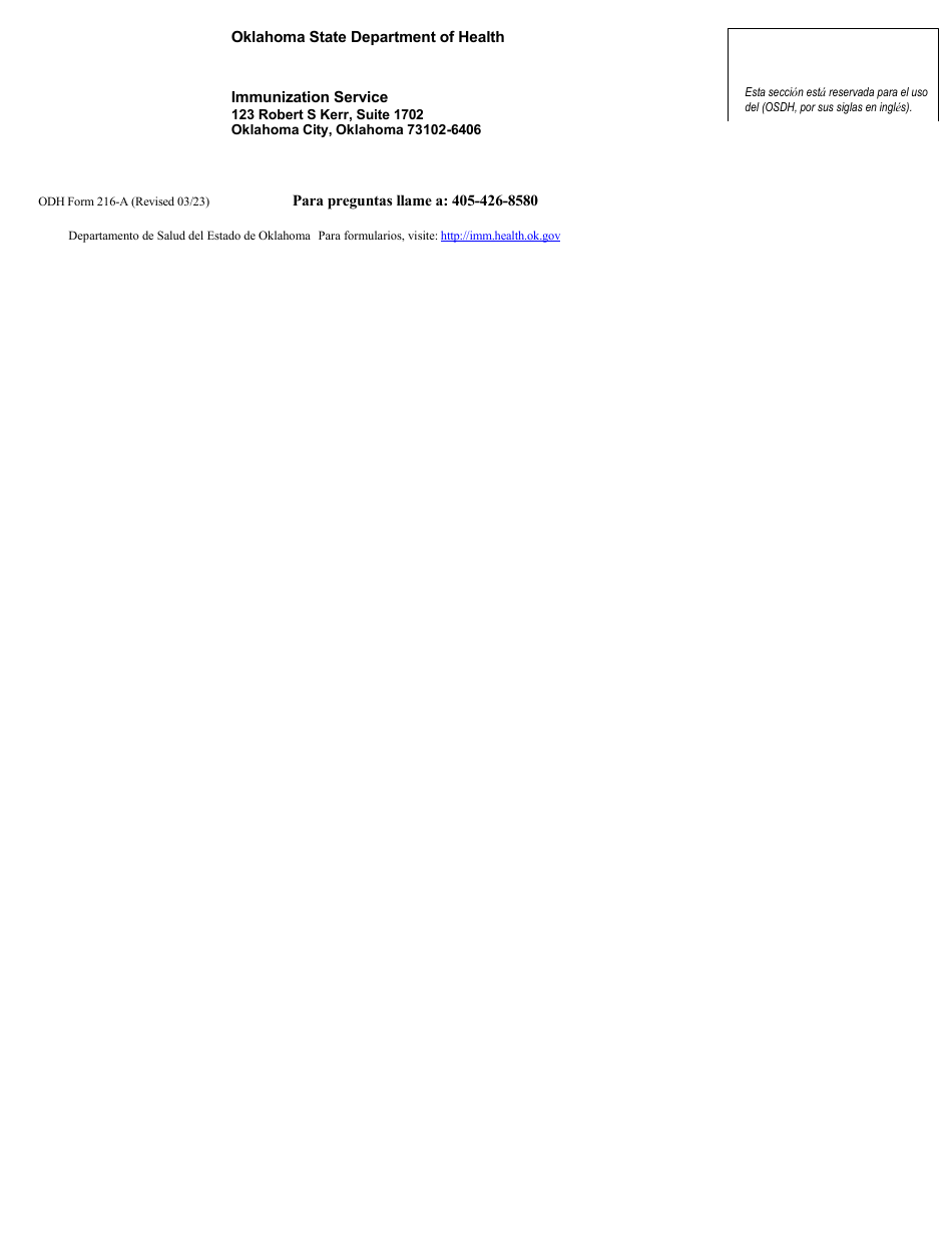 ODH Formulario 216-A Certificado De Exencion - Oklahoma (Spanish), Page 2
