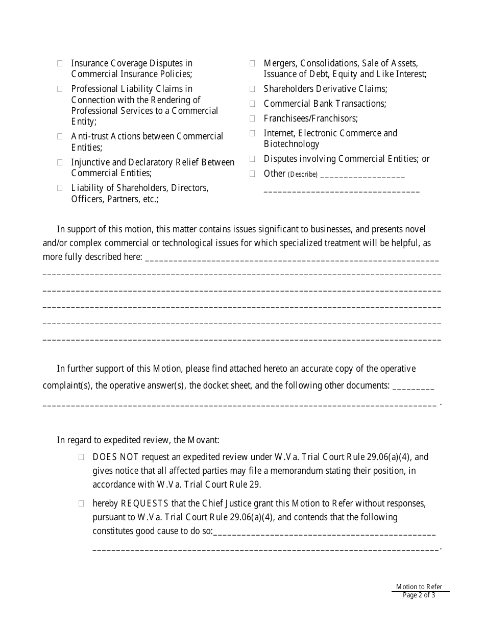 Motion to Refer Case to the Business Court Division - West Virginia, Page 2