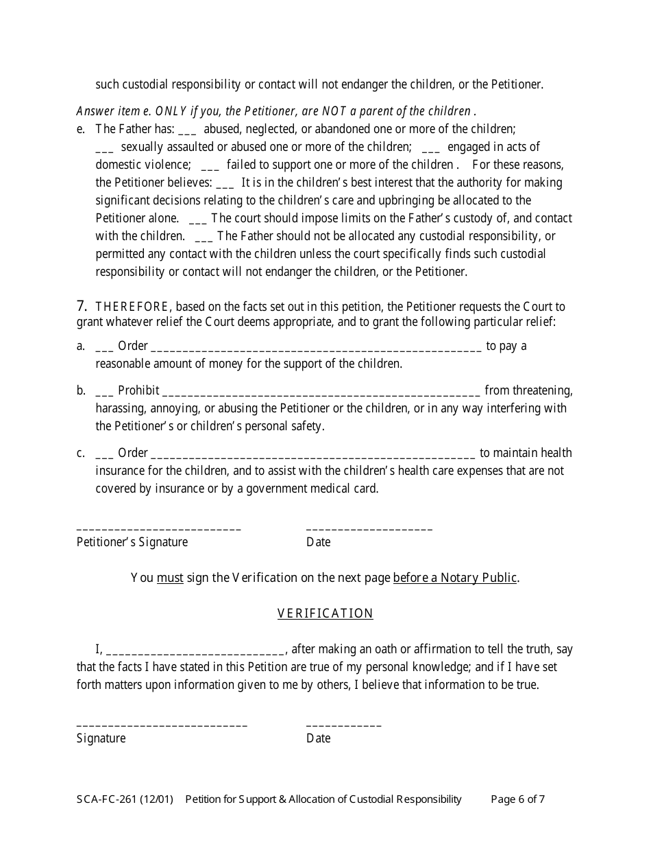 Form SCA-FC-261 Petition for Support and / or Allocation of Custodial Responsibility - West Virginia, Page 6