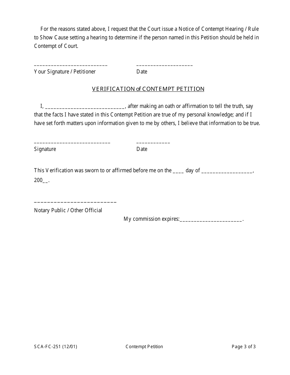 Form SCA-FC-251 Petition for Contempt - West Virginia, Page 3