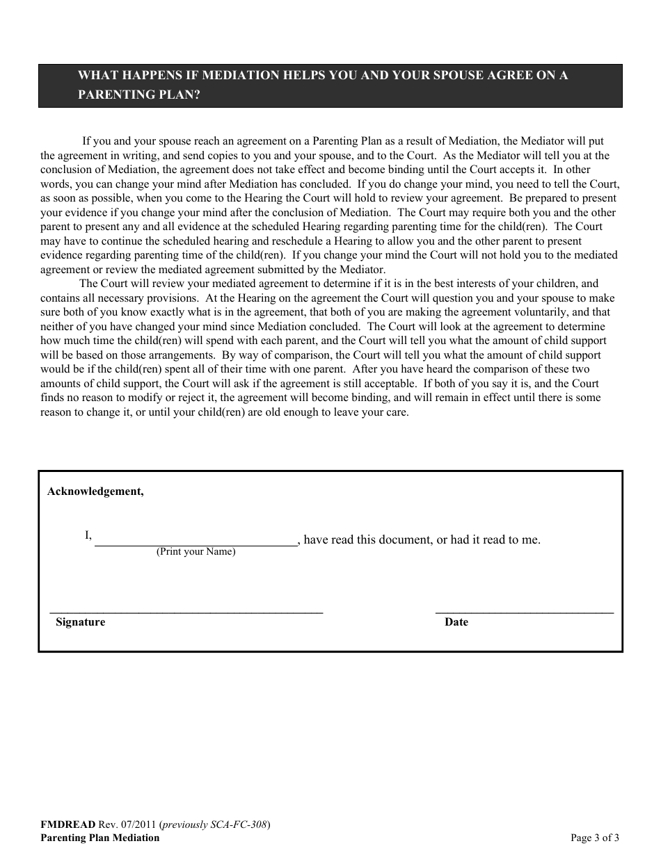 Form FMDREAD Parenting Plan Mediation Process - West Virginia, Page 3