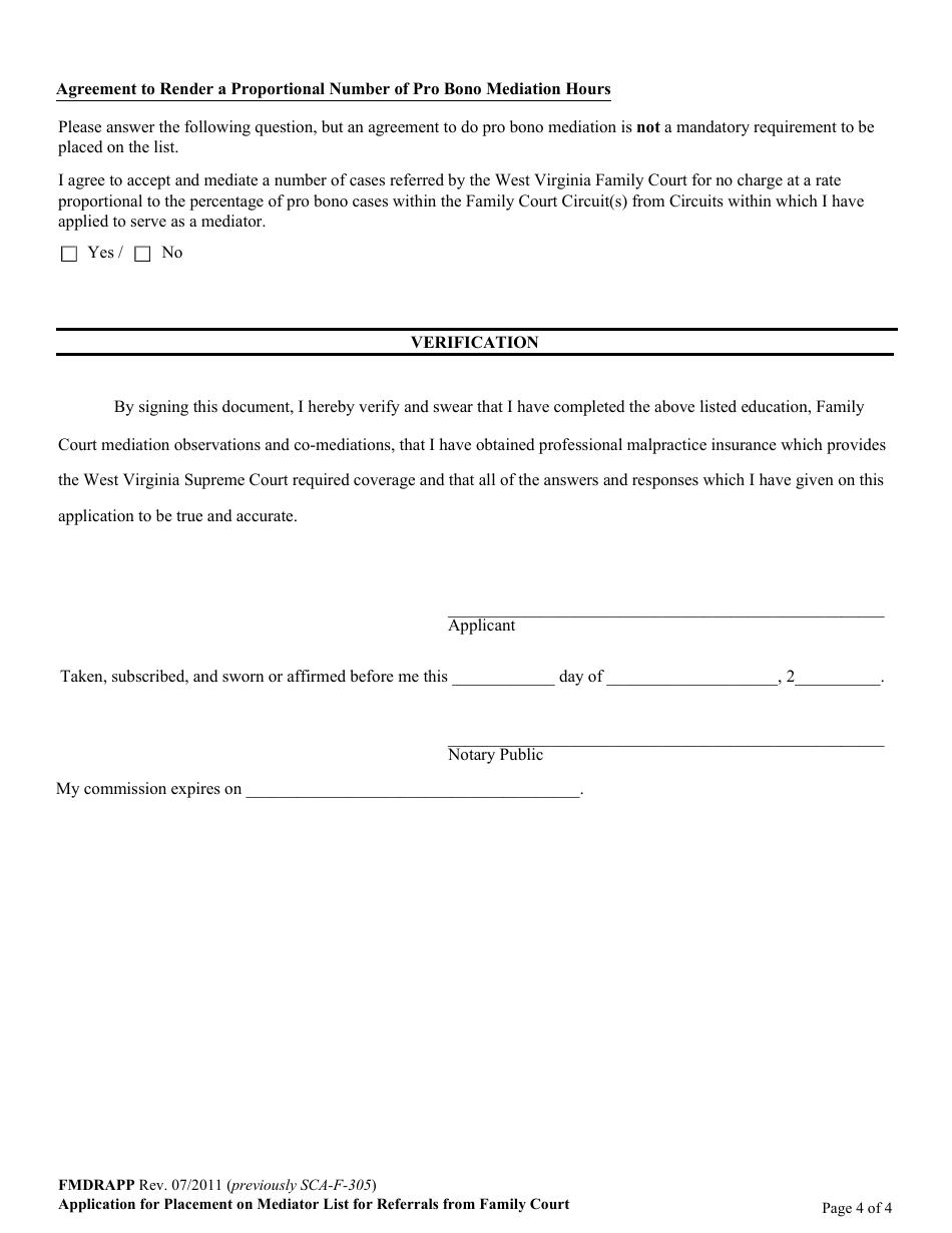 Form FMDRAPP Application for Placement on Mediator List for Referrals From Family Court - West Virginia, Page 4