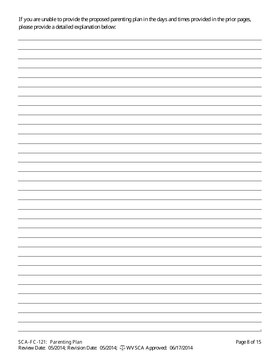 Form SCA-FC-121 Parenting Plan - West Virginia, Page 8