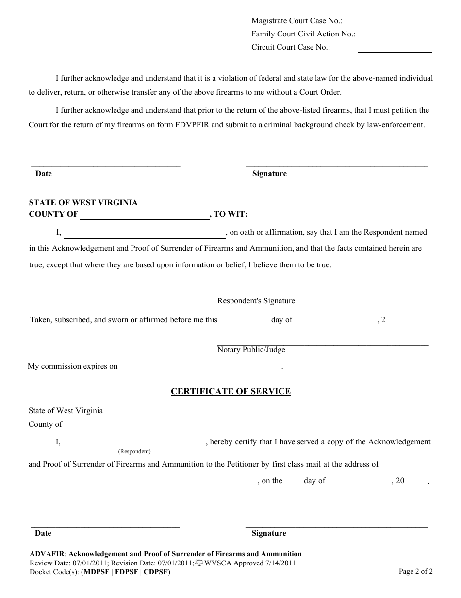 Form ADVAFIR - Fill Out, Sign Online and Download Fillable PDF, West ...