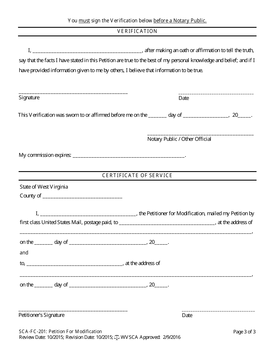 Form SCA-FC-201 Petition for Modification - West Virginia, Page 3