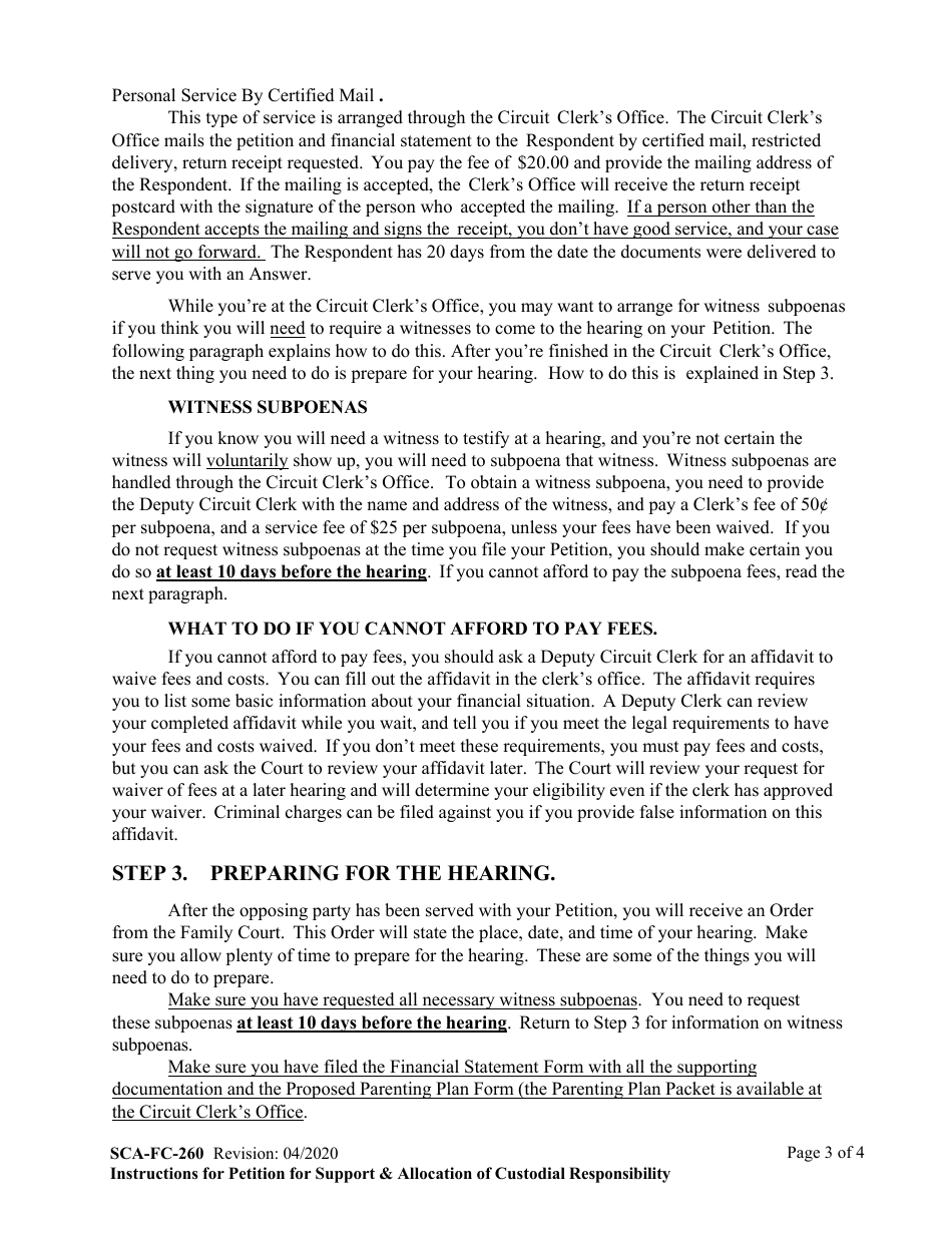 Instructions for Form SCA-FC-261 Petition for Support and Allocation of Custodial Responsibilities - West Virginia, Page 3