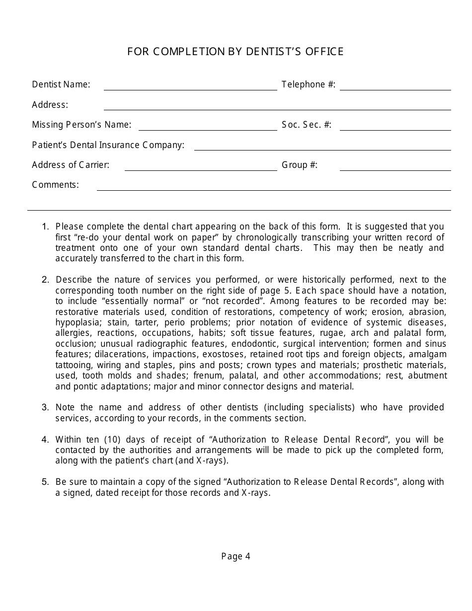 Form DSSP126 Unidentified Dead / Missing Person Dental Record - New Hampshire, Page 4