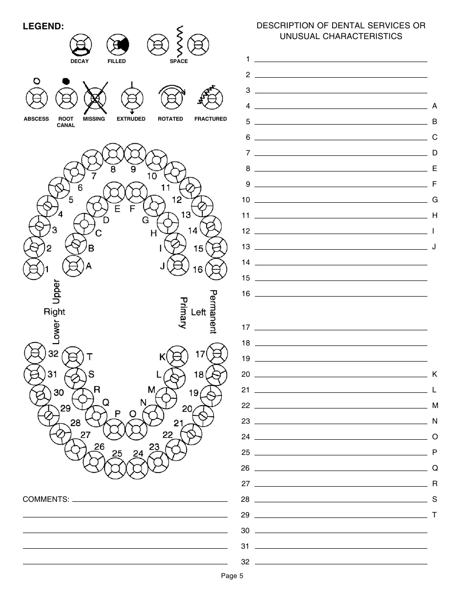 Form DSSP126 Unidentified Dead / Missing Person Dental Record - New Hampshire, Page 5