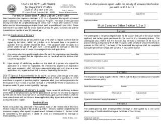 Document preview: Form DSMV38 Parent or Guardian Authorization Certificate - New Hampshire