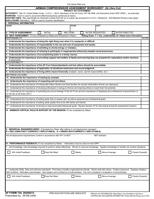 AF Form 724 Airman Comprehensive Assessment Worksheet (2lt Thru COL)