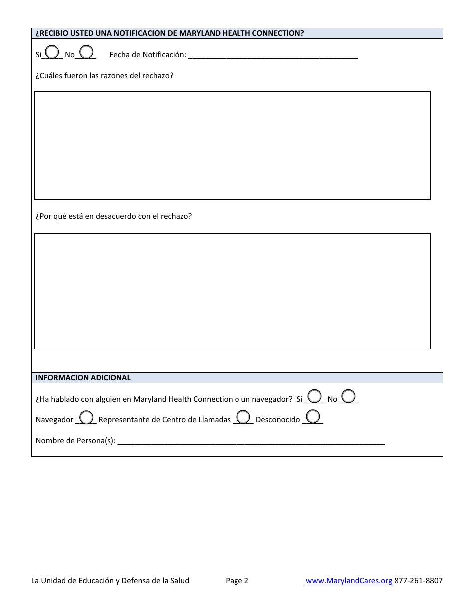 Oficina Del Fiscal General, Division De Proteccion Al Consumidor La Unidad De Educacion Y Defensa De La Salud Formulario De Reclamacion - Maryland (Spanish), Page 5