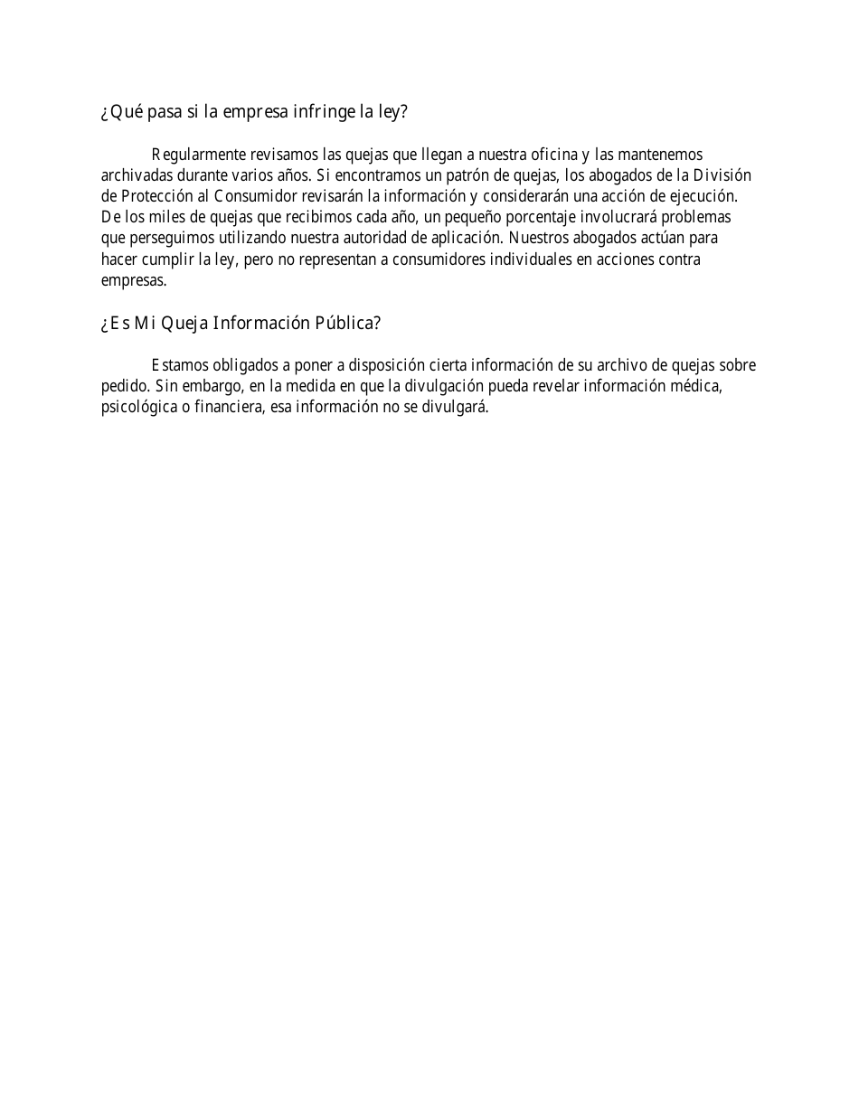 Formulario De Reclamaciones Del Consumidor - Maryland (Spanish), Page 4