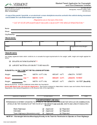 Form CVO-122 Blanket Permit Application for Overweight and Over-dimension Vehicles - Vermont
