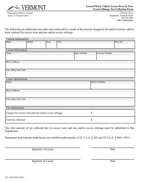 Form VD-145  Printable Pdf