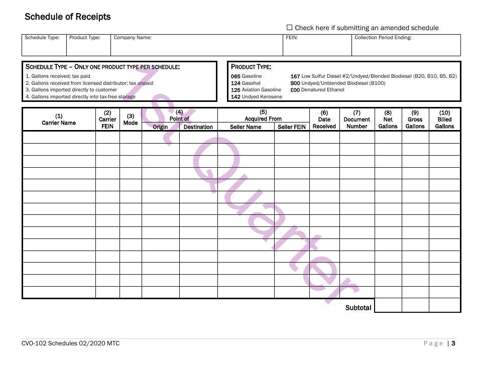 Form CVO-102 Distributor Fuel Tax Return - 1st Quarter - Vermont, Page 3