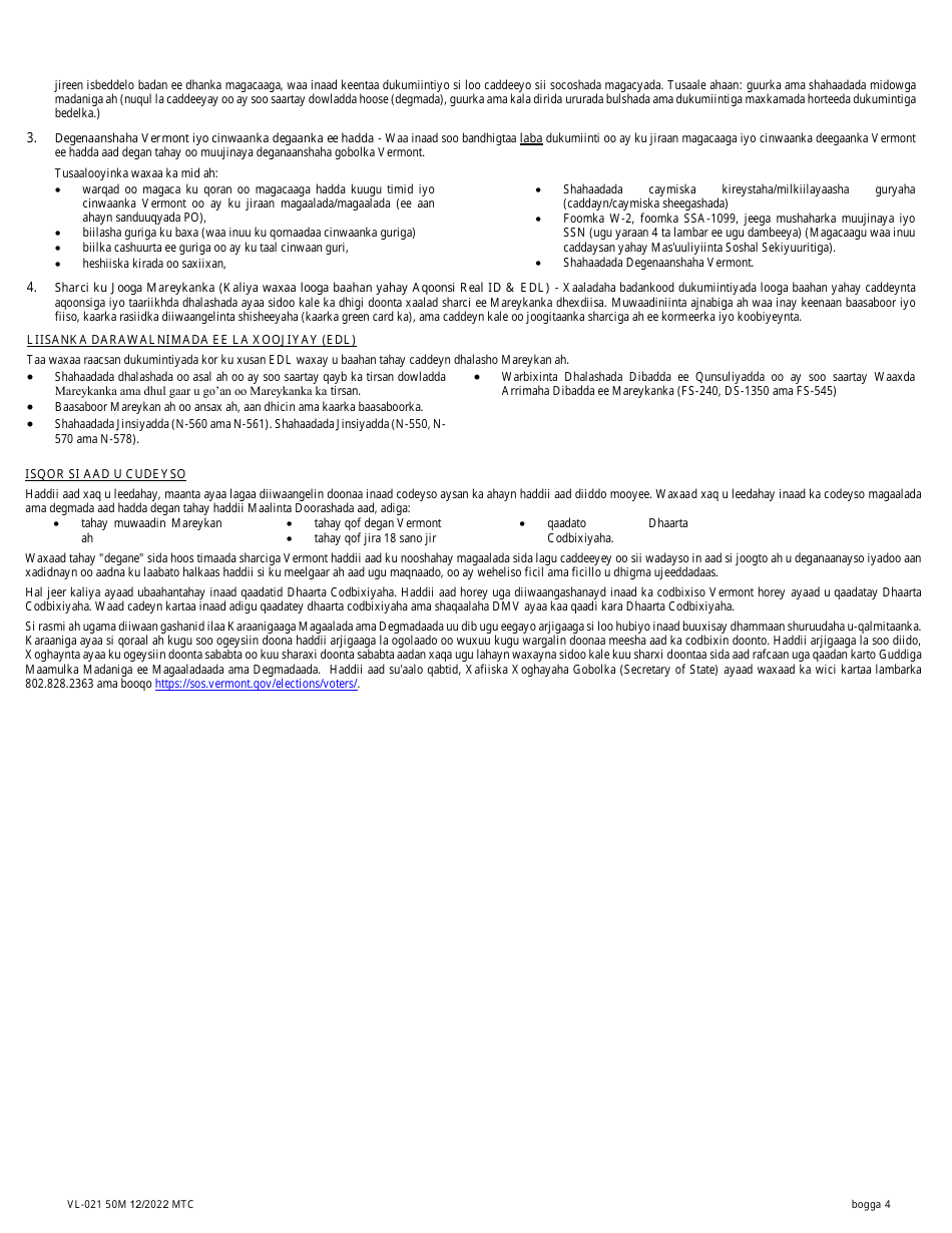 Form VL-021SOM Application for License / Permit - Vermont (Somali), Page 4
