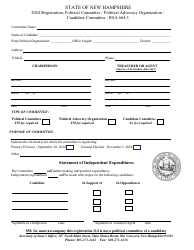 Registration Form - Political Committee/Political Advocacy Organization/Candidate Committee - New Hampshire