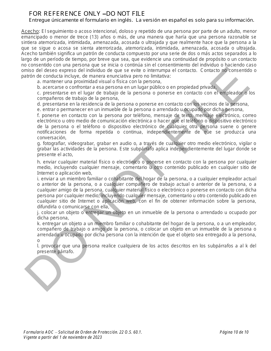 Solicitud De Orden De Proteccion - Oklahoma (Spanish), Page 10