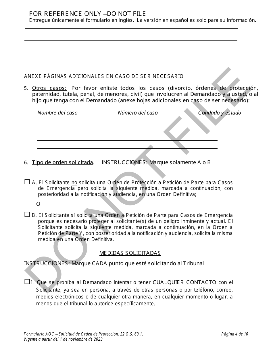 Solicitud De Orden De Proteccion - Oklahoma (Spanish), Page 4
