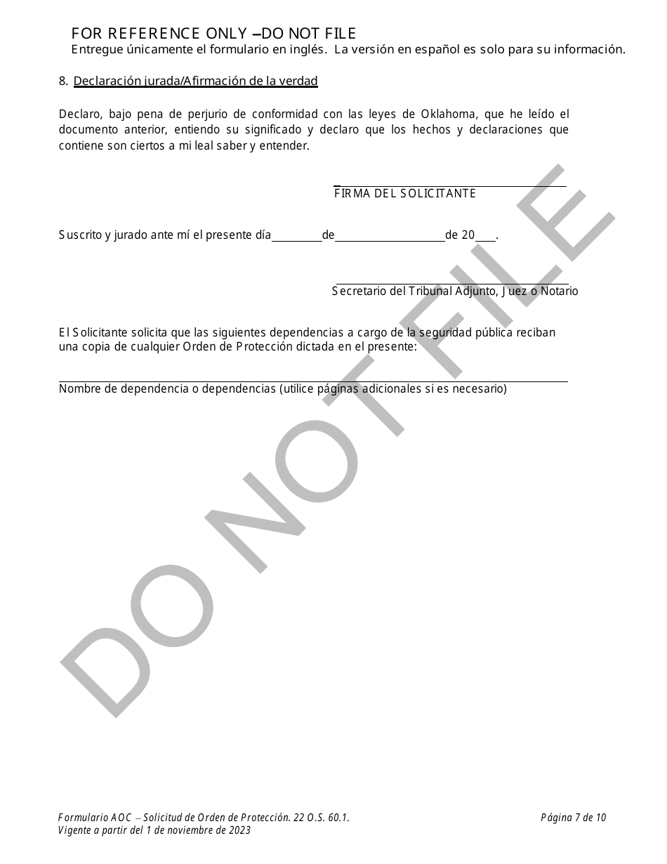 Solicitud De Orden De Proteccion - Oklahoma (Spanish), Page 7