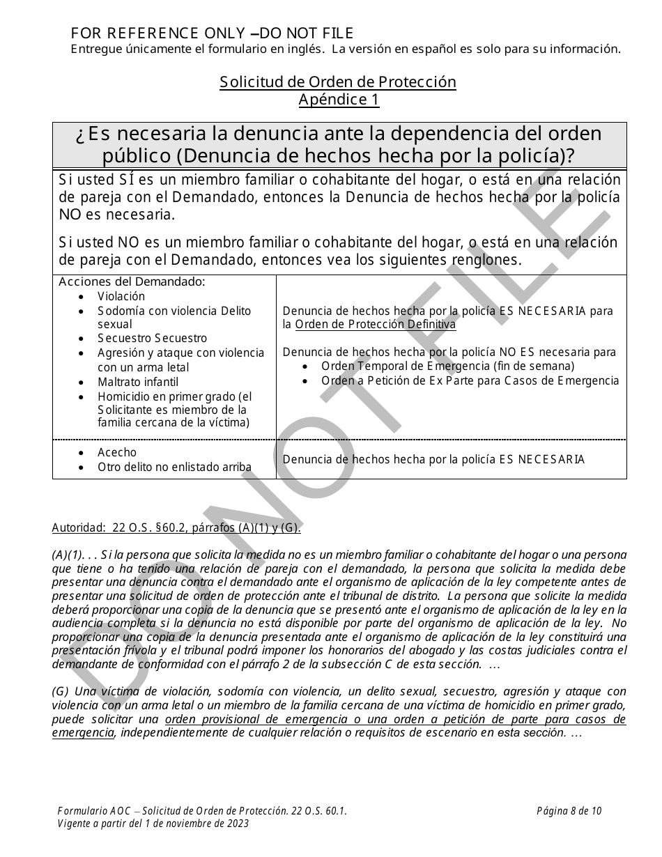 Solicitud De Orden De Proteccion - Oklahoma (Spanish), Page 8
