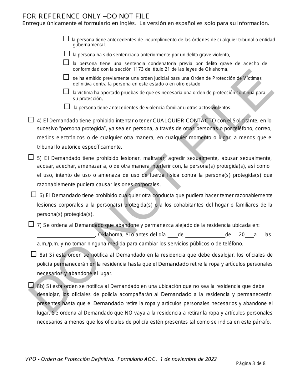 Orden De Proteccion - Oklahoma (Spanish), Page 3