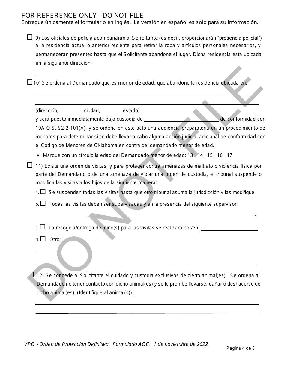 Orden De Proteccion - Oklahoma (Spanish), Page 4