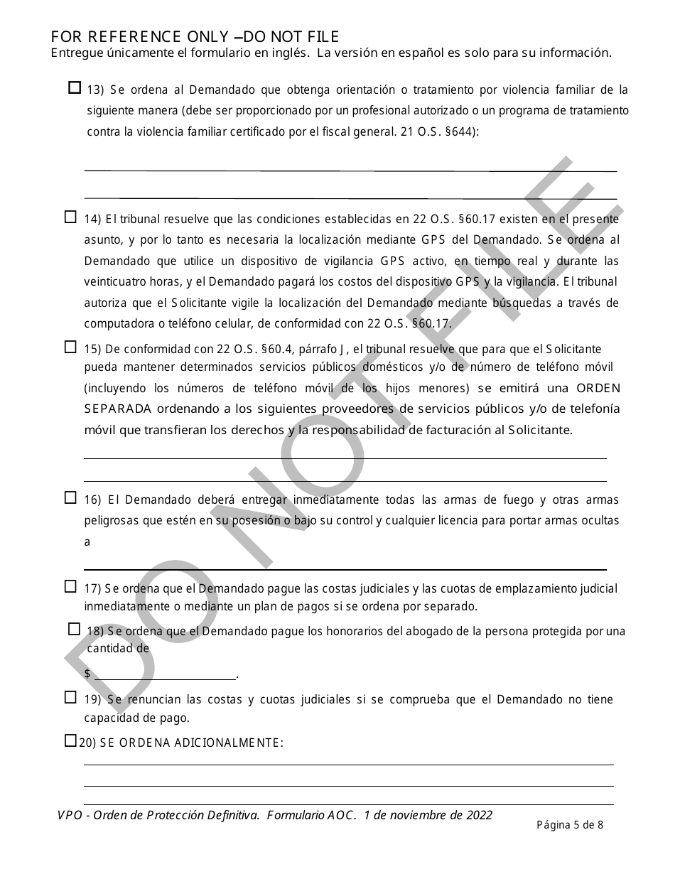 Orden De Proteccion - Oklahoma (Spanish), Page 5